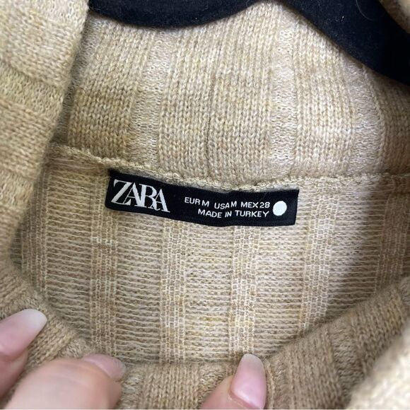Zara High Collar Ribbed Mixed Media Sweater M - Picture 3 of 5